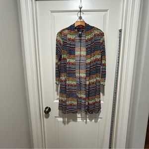Ali Miles ladies size S Multicolor Striped sheer cover up.  Elbow length sleeves